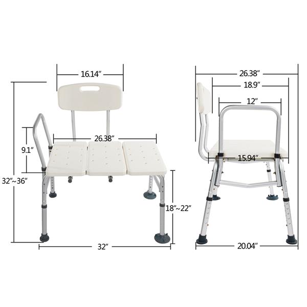 Medical Bathroom Safety Shower Tub Aluminium Alloy Bath Chair Transfer Bench with Wide Seat White