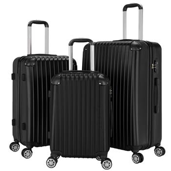 3-Piece 20\\" & 24\\" & 28\\" Luggage Set Travel Bag ABS Trolley Spinner Suitcase with TSA Lock Black