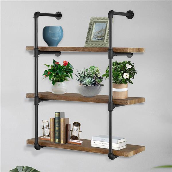 42" Tall Industrial Wall Mount Iron Pipe Shelf Shelves Shelving Bracket Vintage Retro Black DIY Open Bookshelf (2 Pcs 4Tier Hardware Only) 