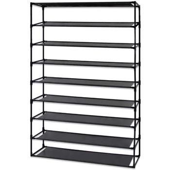 Simple Assembly 9 Tier Shoe Rack Detachable Non-Woven Waterproof Fabric Shoe Organizer Tower Space Saver Stackable Storage Shelf (Black)