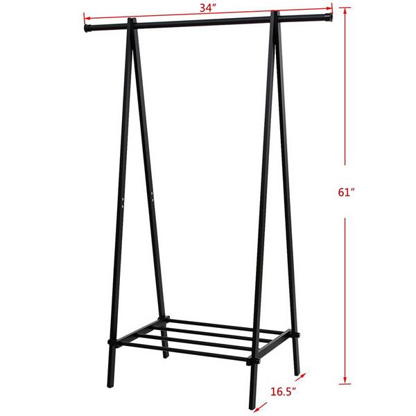 One-tier Garment Rack Metal Clothes Coat Shoe Storage Shelf Black 