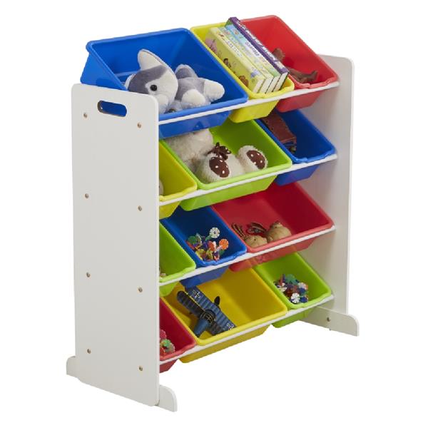 Kids' Toy Storage Organizer with 12 Plastic Bins, White / Primary