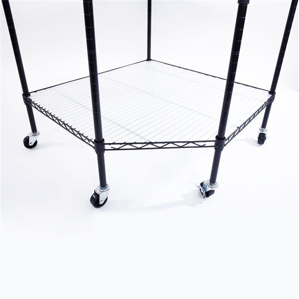 6-Layer Plastic Coated Polygonal Corner Shelf with 2" PP Wheels 680*680*1800 Black