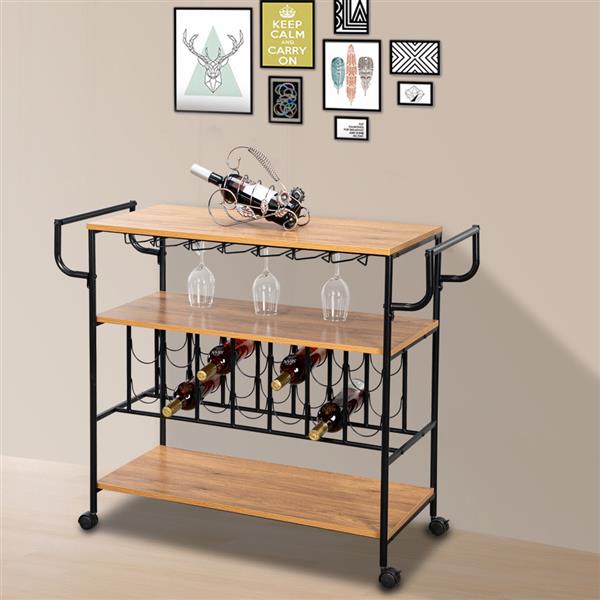 Industrial Wine Rack Cart Kitchen Rolling Storage Bar Wood Table Serving Trolley