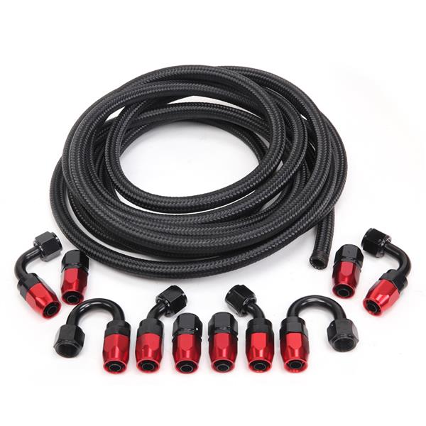 8AN 20-Foot Universal Black Fuel Pipe   10 Red and Black Connectors