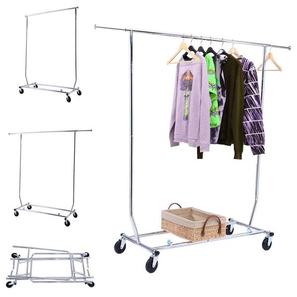 Portable Single-bar Steel Clothes Rack Silver