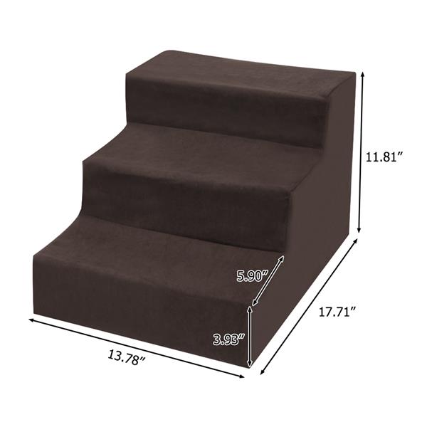 3 Step Velvet Suede Pet Stairs Pet Step Stairs Cat Dog Brown