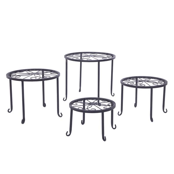 4 Plant Shelves with 4-1 Round Pattern in Black Baking Paint