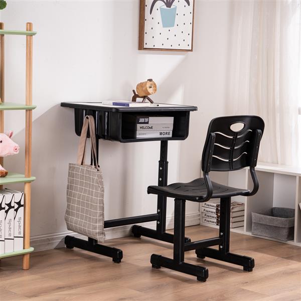 Adjustable Students Children Desk and Chairs Set Black