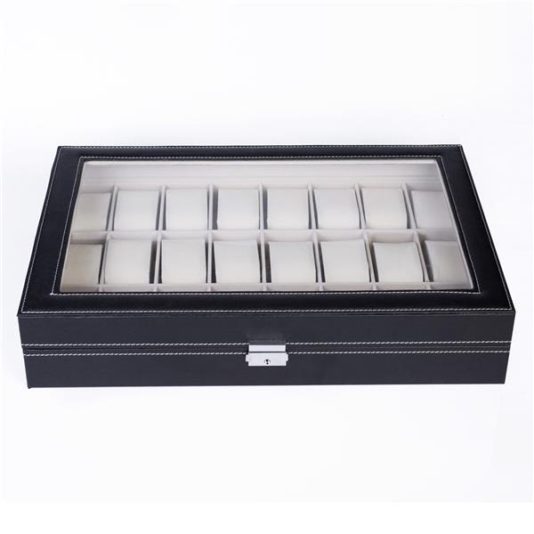 24 Compartments Top-level Opening Style Leather Watch Collection Box Black