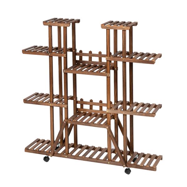 6-Story 11-Seat Indoor And Outdoor Multi-Function Carbonized Ribbon Wheel Wooden Plant Stand