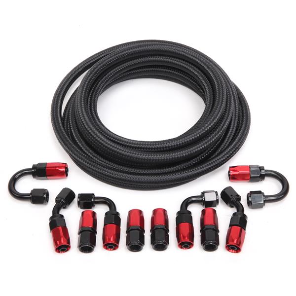 6AN 16-Foot Universal Black Fuel Pipe   10 Red and Black Connectors