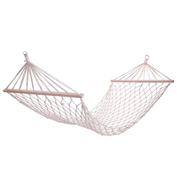 Wood Pole Cotton Rope Hammock Bed with Rope White