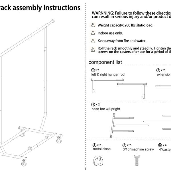 Portable Single-bar Steel Clothes Rack Silver