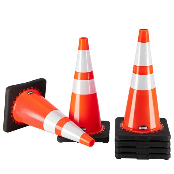 (6 pcs) 28" PVC American Road Cone Black Chassis Reflective Cone Warning Cone 36x36x70cm