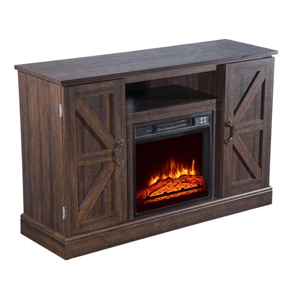 SF103-18G HA115-47 47 Inch Log Brown Fireplace TV Cabinet 1400W Single Color/Fake Firewood/Heating Wire/With Small Remote Control, Movement Black