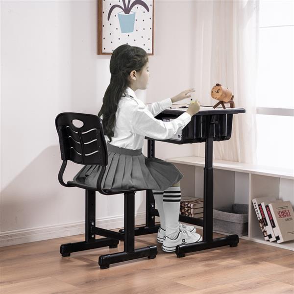 Adjustable Students Children Desk and Chairs Set Black