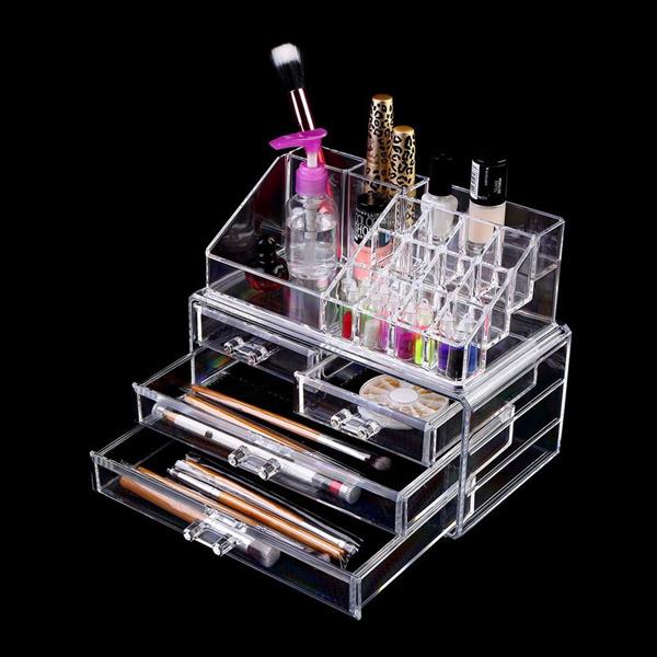 Multi-check & 4 Drawers Integrated Acrylic Makeup Case Cosmetics Organizer Transparent
