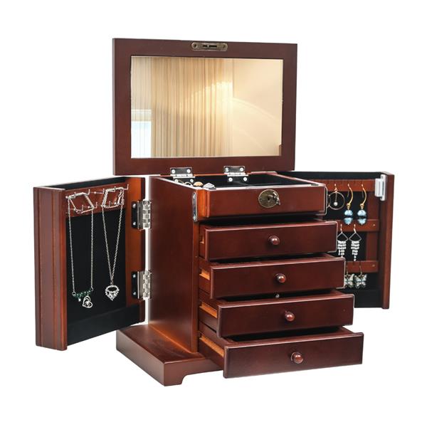 Large Jewelry Organizer Wooden Storage Box 5 Layers Case with 4 Drawers,  Brown