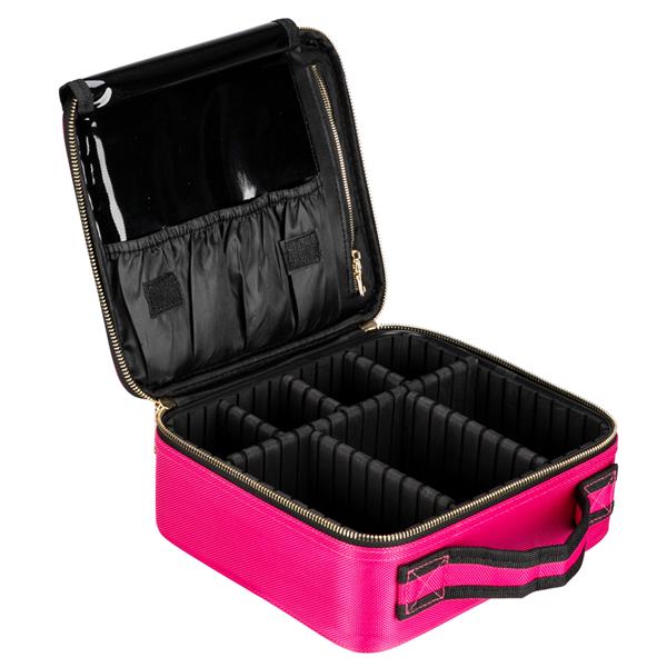 Professional High-capacity Multilayer Portable Travel Makeup Bag Strap Rose Red