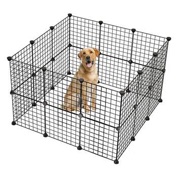 , Rabbits Kennel Crate Fence <b style=\\'color:red\\'>Tent</b> Black 24pcs (And 8pcs For Free)