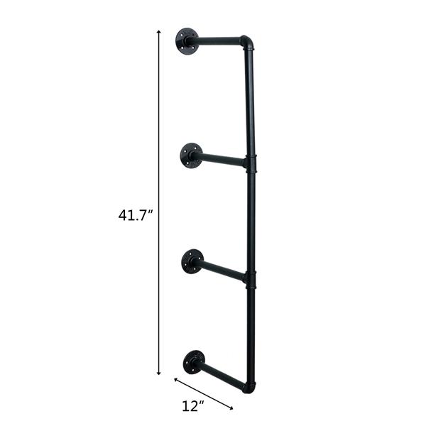 42" Tall Industrial Wall Mount Iron Pipe Shelf Shelves Shelving Bracket Vintage Retro Black DIY Open Bookshelf (2 Pcs 4Tier Hardware Only) 