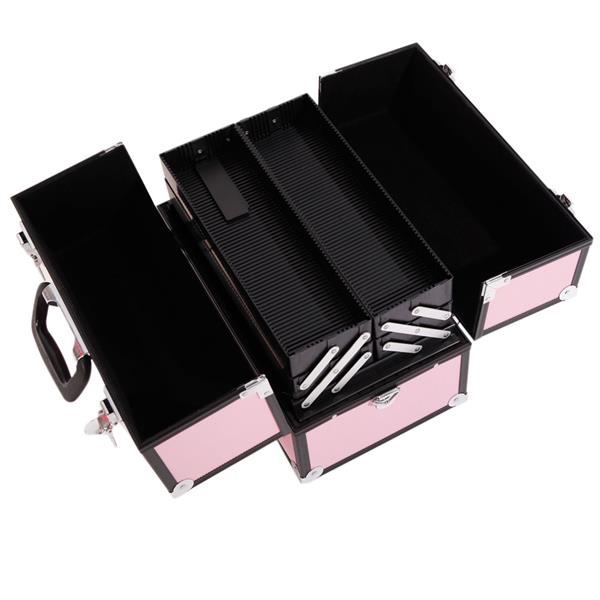 SM-2083 Aluminum Alloy Makeup Train Case Jewelry Box Organizer Pink