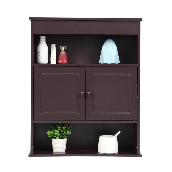 Two-door Bathroom Cabinet with Upper and Lower Layers Brown