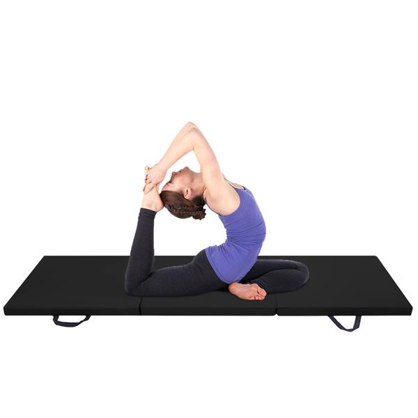 6'x2'x2" Tri-fold Gymnastics Yoga Mat with Hand Buckle Black