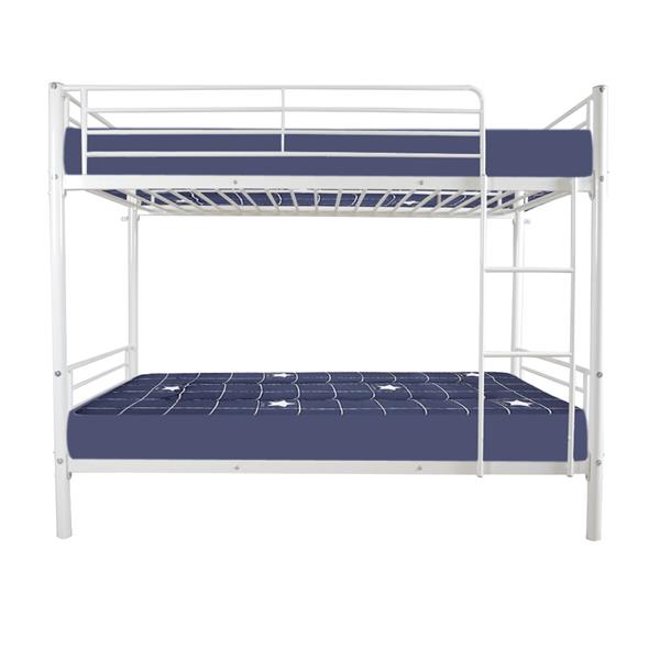 Iron Bed Bunk Bed with Ladder for Kids Twin Size White