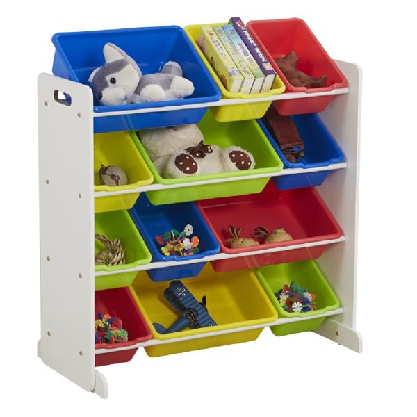 Kids' Toy Storage Organizer with 12 Plastic Bins, White / Primary