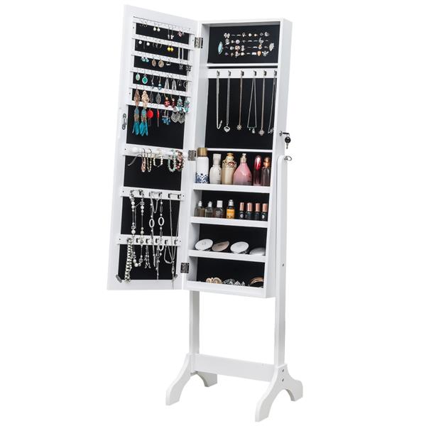 Non Full Mirror Wooden Floor Standing 4-Layer Shelf Jewelry Storage Adjustable Mirror Cabinet * White
