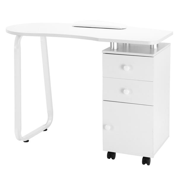 Manicure Table Unilateral Square/2 Drawers/1 Door/Ceramic Handle/With Hand Pillow/With Wheels White