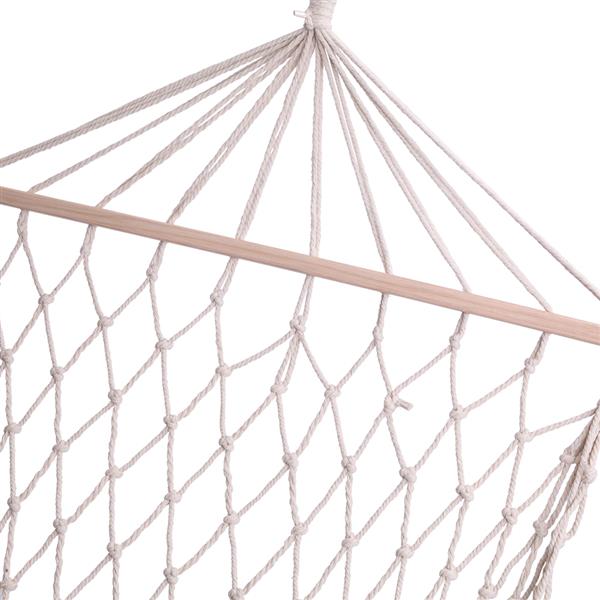 Wood Pole Cotton Rope Hammock Bed with Rope White