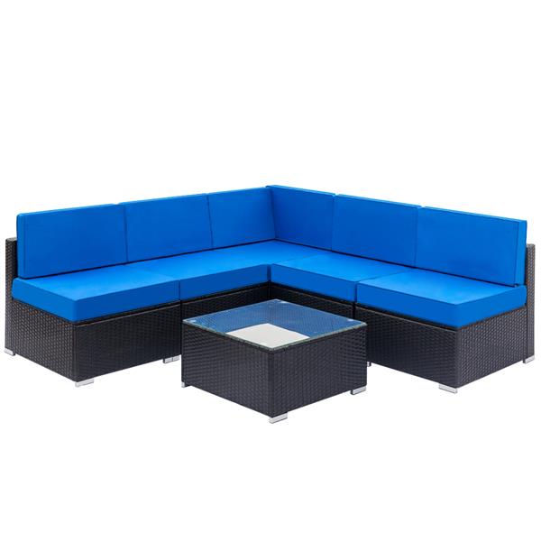 Fully Equipped Weaving Rattan Sofa Set with 2pcs Corner Sofas & 4pcs Single Sofas & 1 pcs Coffee Table Black-Single Sofa