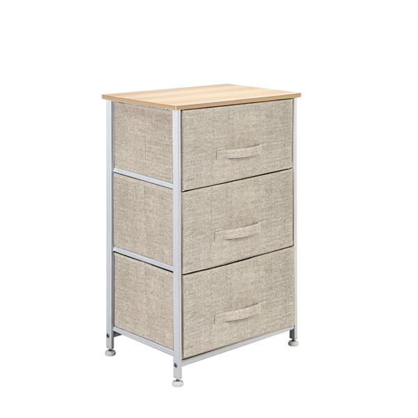 3-Tier Dresser Drawer, Storage Unit with 3 Easy Pull Fabric Drawers and Metal Frame, Wooden Tabletop, for Closets, Nursery, Dorm Room, Hallway, Grey