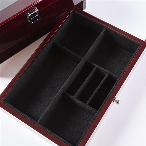 Mens Wooden Watch Box 10 Slots 4 multi-functional parts Jewelry Organizer Storage Case with Real Glass Top