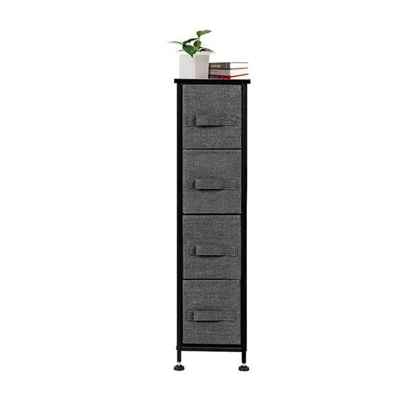 Narrow Dresser, Vertical Storage Unit With 4 Fabric Drawers, Metal Frame, Slim Storage Tower, 7.9” Width, For Living Room, Kitchen, Small Space, Gap, Grey