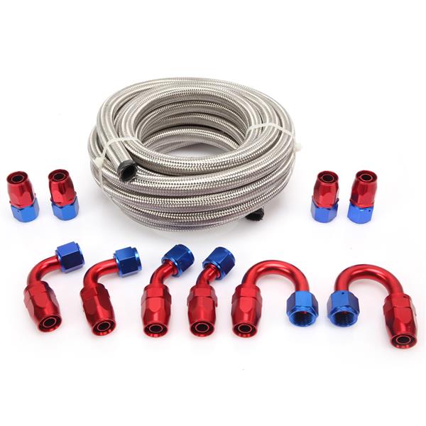 10AN 20-Foot Universal Silver Fuel Pipe   10 Red and Blue Connectors