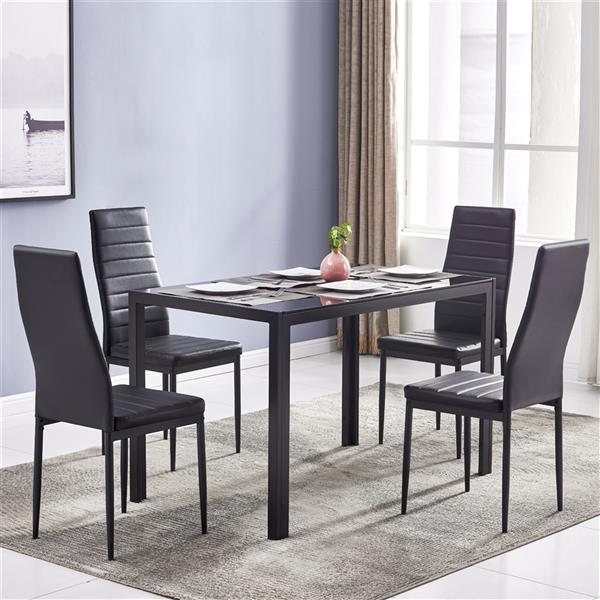 Simple Assembled Tempered Glass & Iron Dinner Table Black