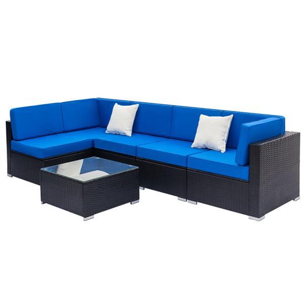 Fully Equipped Weaving Rattan Sofa Set with 2pcs Corner Sofas & 4pcs Single Sofas & 1 pcs Coffee Table Black-Single Sofa