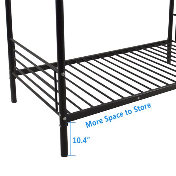 Iron Bed Bunk Bed with Ladder for Kids Twin Size Black