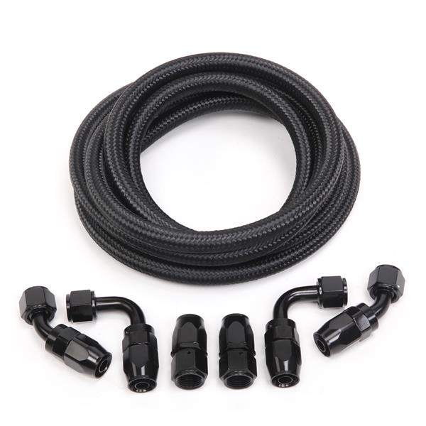 8AN 12-Foot Universal Black Fuel Hose   6 Black Connectors