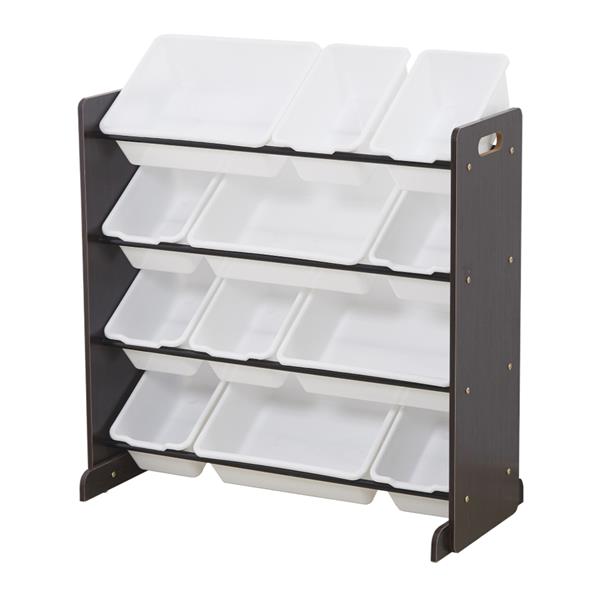 Kids' Toy Storage Organizer with 12 Plastic Bins, Espresso / White