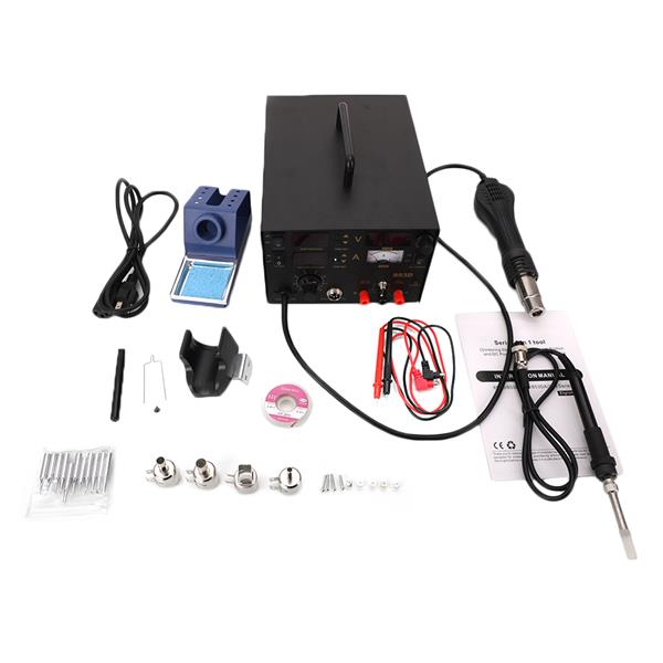 853D 3 in 1 Soldering Station & Hot Air Gun & Power Source Digital Display Constant-temperature Soldering Station with 11pcs Solder Tips & 1pc Solder Wick & 1pc IC Extractor US Plug Black