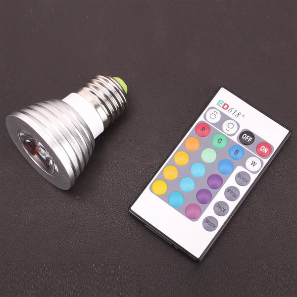 E27 3W 85V-265V 16-color Remote Control LED Spotlight