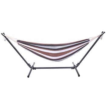 Professional Black & Silver Flowers Hammock Stand with Polyester Coffee Stripe Hammock 