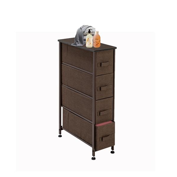 Narrow Dresser, Vertical Storage Unit With 4 Fabric Drawers, Metal Frame, Slim Storage Tower, 7.9" Width, For Living Room, Kitchen, Small Space, Gap, Brown