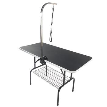48\\" Foldable Pet Grooming Table with Mesh Tray and Adjustable Arm Silver Base with Black Table
