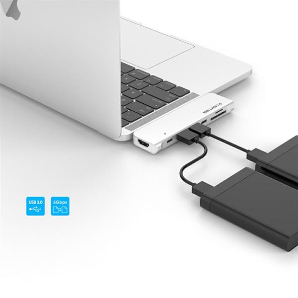 Ban on Amazon platform sales LENTION CS64THCR Dual USB-C Hub, with USB 3.0, HDMI, SD and TF Card Reader, Type-C male and female Ports, Compatible with Thunderbolt 3 (Silver)